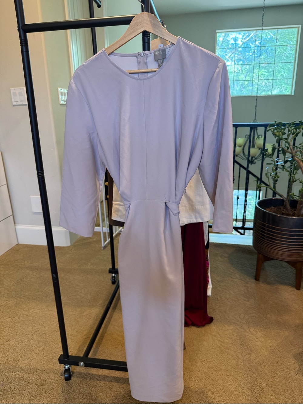 ASOS Lavender Midi Dress with Back Knot and Three-Quarter Sleeves